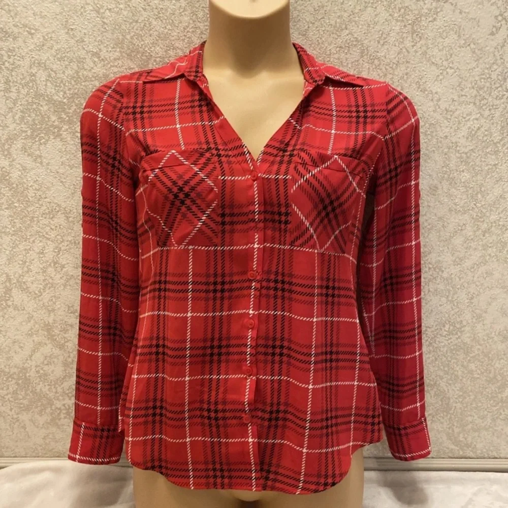Express Red Plaid Button Down Shirt